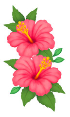 Bright colorful composition of flowers with buds and leaves. Digital drawing