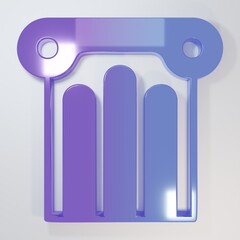 Purple-blue Ancient column icon isolated on grey background. Minimalism concept. 3D render illustration