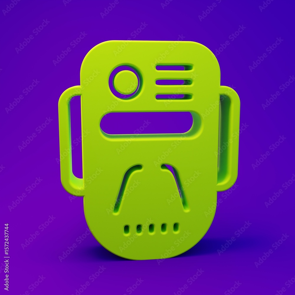 Fototapete green artificial intelligence robot icon isolated on purple-blue background. machine learning, cloud