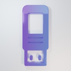 Purple-blue USB flash drive icon isolated on grey background. Minimalism concept. 3D render illustration