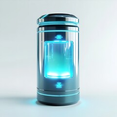 Futuristic energy cell design concept for advanced technology and power solutions rendering with blue glow