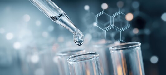The precision droplet being added to laboratory test tubes for scientific analysis.