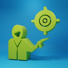 Green Marketing target strategy concept icon isolated on blue background. Aim with people sign. Minimalism concept. 3D render illustration