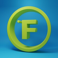 Green Fahrenheit icon isolated on blue background. Minimalism concept. 3D render illustration