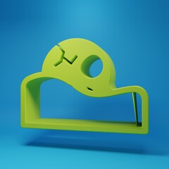 Green Human skull in the ground icon isolated on blue background. Minimalism concept. 3D render illustration