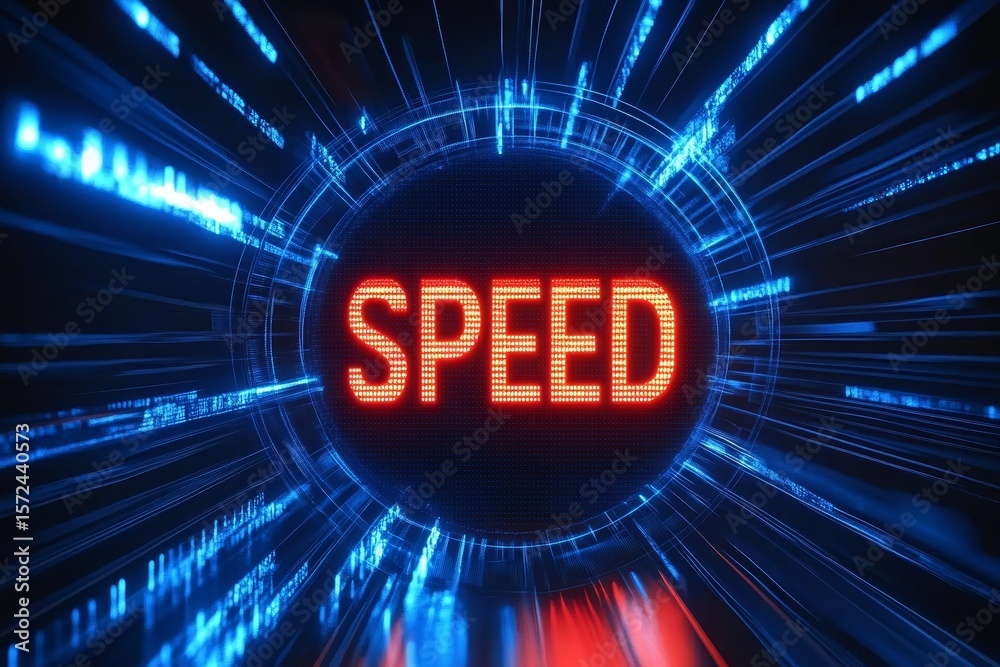 Poster futuristic speedometer dial for high-tech internet technology and website speed loading benchmarking