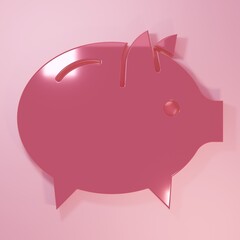 Pink Piggy bank icon isolated on pink background. Icon saving or accumulation of money, investment. Minimalism concept. 3D render illustration