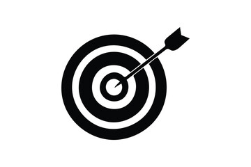 Black silhouette of an arrow hitting the bullseye of a target symbolizing success and achievement
