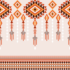 Orange ethnic boho seamless pattern. Tribal Aztec vector background. Native ethnic pattern. Geometric ethnic pattern. Ideas for tiles, wallpaper, edge fabric, and pottery.