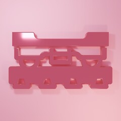 Pink Cargo train wagon icon isolated on pink background. Freight car. Railroad transportation. Minimalism concept. 3D render illustration
