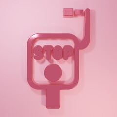 Pink Emergency brake icon isolated on pink background. Minimalism concept. 3D render illustration