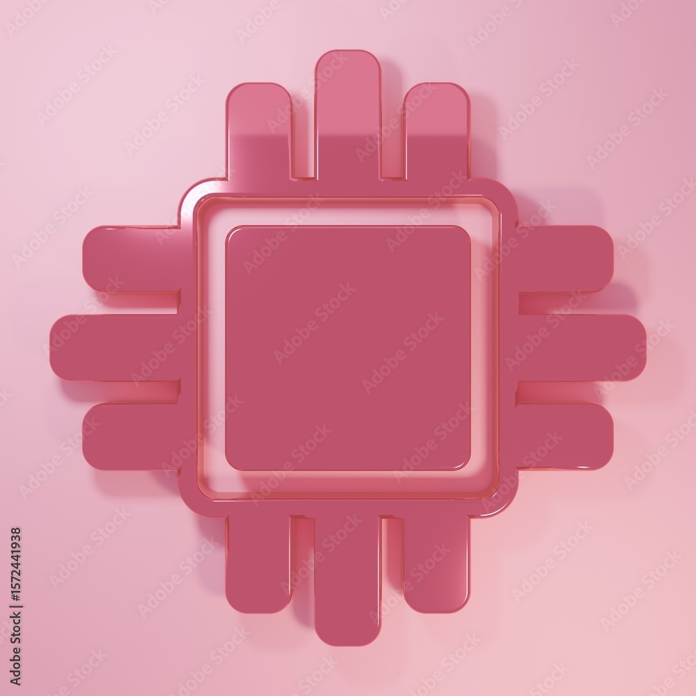 Poster Pink Computer processor with microcircuits CPU icon isolated on pink background. Chip or cpu with circuit board. Micro processor. Minimalism concept. 3D render illustration