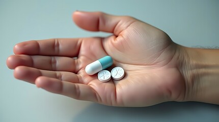 A person is holding a bunch of pills in their hand