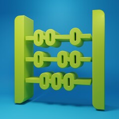 Green Abacus icon isolated on blue background. Traditional counting frame. Education sign. Mathematics school. Minimalism concept. 3D render illustration