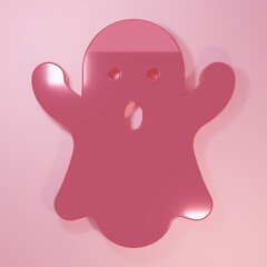 Pink Ghost icon isolated on pink background. Happy Halloween party. Minimalism concept. 3D render illustration