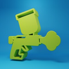 Green Paint spray gun icon isolated on blue background. Minimalism concept. 3D render illustration