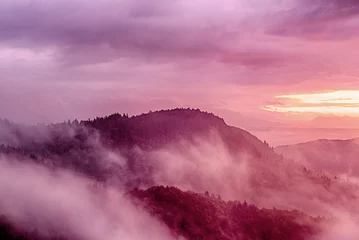 Fotobehang Fluor Roze Misty mountain landscape  © Roxana