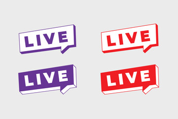 Set of Live Webinar Sign in Isometric Style with Red and Purple Streaming Icon Tags on Light Background for Online Overlay Use.