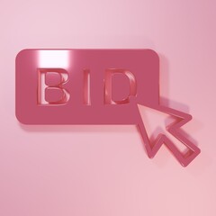 Pink Bid icon isolated on pink background. Auction bidding. Sale and buyers. Minimalism concept. 3D render illustration