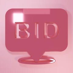 Pink Bid icon isolated on pink background. Auction bidding. Sale and buyers. Minimalism concept. 3D render illustration