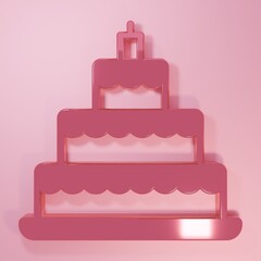 Pink Wedding cake icon isolated on pink background. Minimalism concept. 3D render illustration