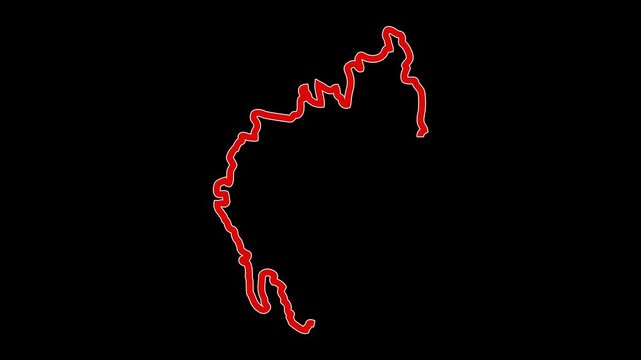 2D Map of Tripura in red and white outline with boundary line animation