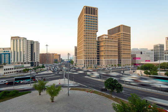 Doha, Qatar - November 02, 2024: Msheireb Downtown skyline view. Al Diwan Street Doha