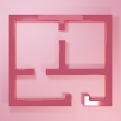 Pink House plan icon isolated on pink background. Minimalism concept. 3D render illustration