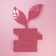 Pink Dollar plant icon isolated on pink background. Business investment growth concept. Money savings and investment. Minimalism concept. 3D render illustration