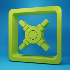 Green Safe icon isolated on blue background. The door safe a bank vault with a combination lock. Reliable Data Protection. Minimalism concept. 3D render illustration