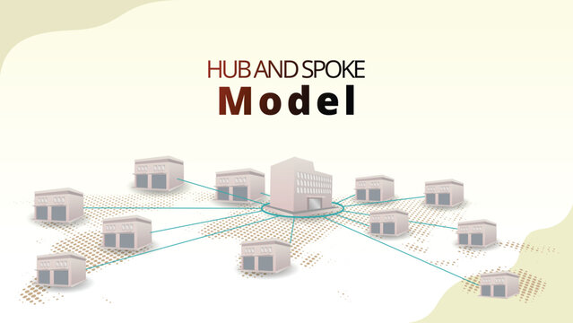 hub and spoke model concept. Distribution model with main center (hub) and branches (spoke). supply chain management concept vector illustration.