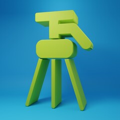 Green Tripod icon isolated on blue background. Minimalism concept. 3D render illustration