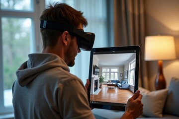 Transforming a Virtual Reality Headset into a Tablet: A Time-Lapse Photo Series Featuring a Virtual House Tour Display