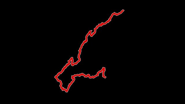 2D Map of Nagaland in red and white outline with boundary line animation