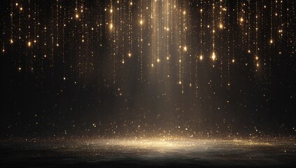 Golden particles raining down on dark stage
