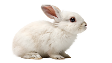 Cute fluffy white rabbit realistic on white background