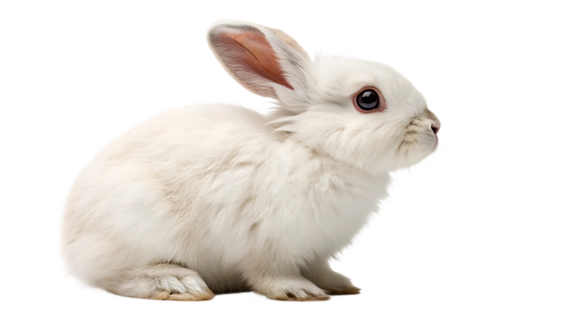 Cute fluffy white rabbit realistic on white background