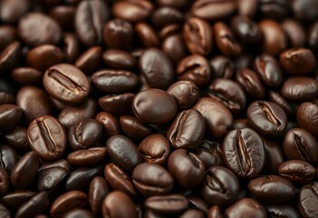 Close-up of rich, dark roasted coffee beans, aromatic and glossy,  food,  caffeine