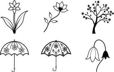 Mushroom Forest Plant Set Clipart Toadstool Tree Flat Icons