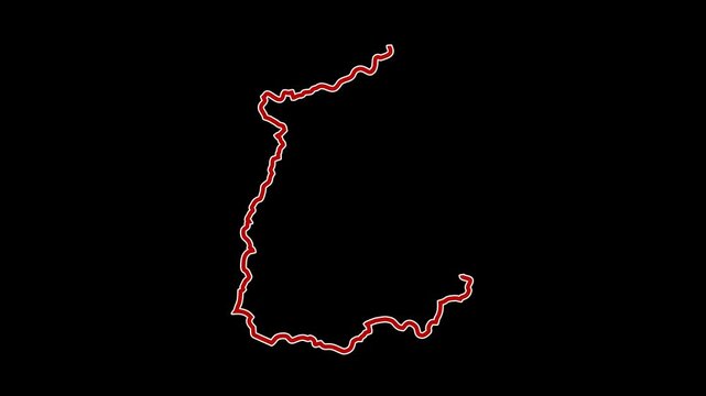 2D Map of Sikkim in red and white outline with boundary line animation