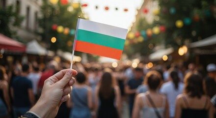 Holding a Bulgarian Flag at a Festival or National Holiday in Bulgaria