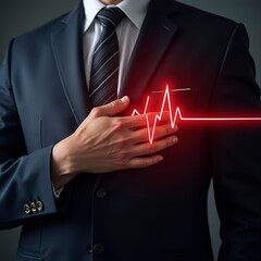 A youngman, who is feeling heart attack and expressing his feeling of pain at his heart.