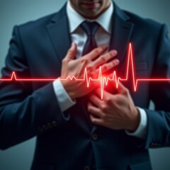 A youngman, who is feeling heart attack and expressing his feeling of pain at his heart.