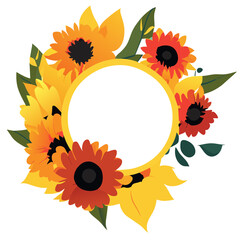 Yellow sunflowers, leaves, and blossoms frame the beauty of nature's summer garden