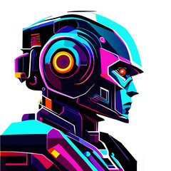 Cute cartoon retro robot toy with a laptop and a gun vector illustration