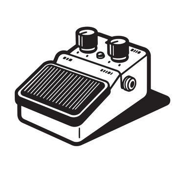 Isolated black and white illustration of a wah wah pedal for electric guitar effects