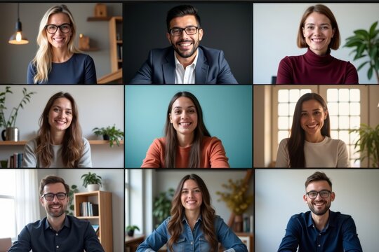 Global Professionals Engage in Online Video Conference Webinar, Captured in Diverse Photo