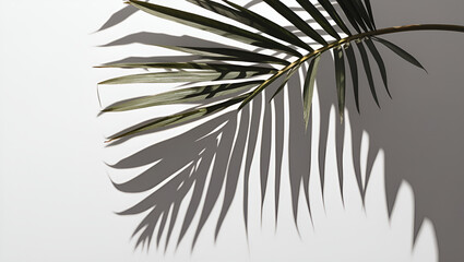 Obraz premium Realistic palm leaf shadow overlay on white background, natural tropical plant shadow, perfect for product mockup presentations.