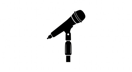 Black microphone on stand, isolated on white background, vector illustration