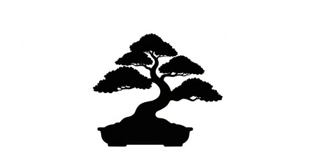 Elegant Bonsai Tree Silhouette in Pot, Minimalist Black and White Design